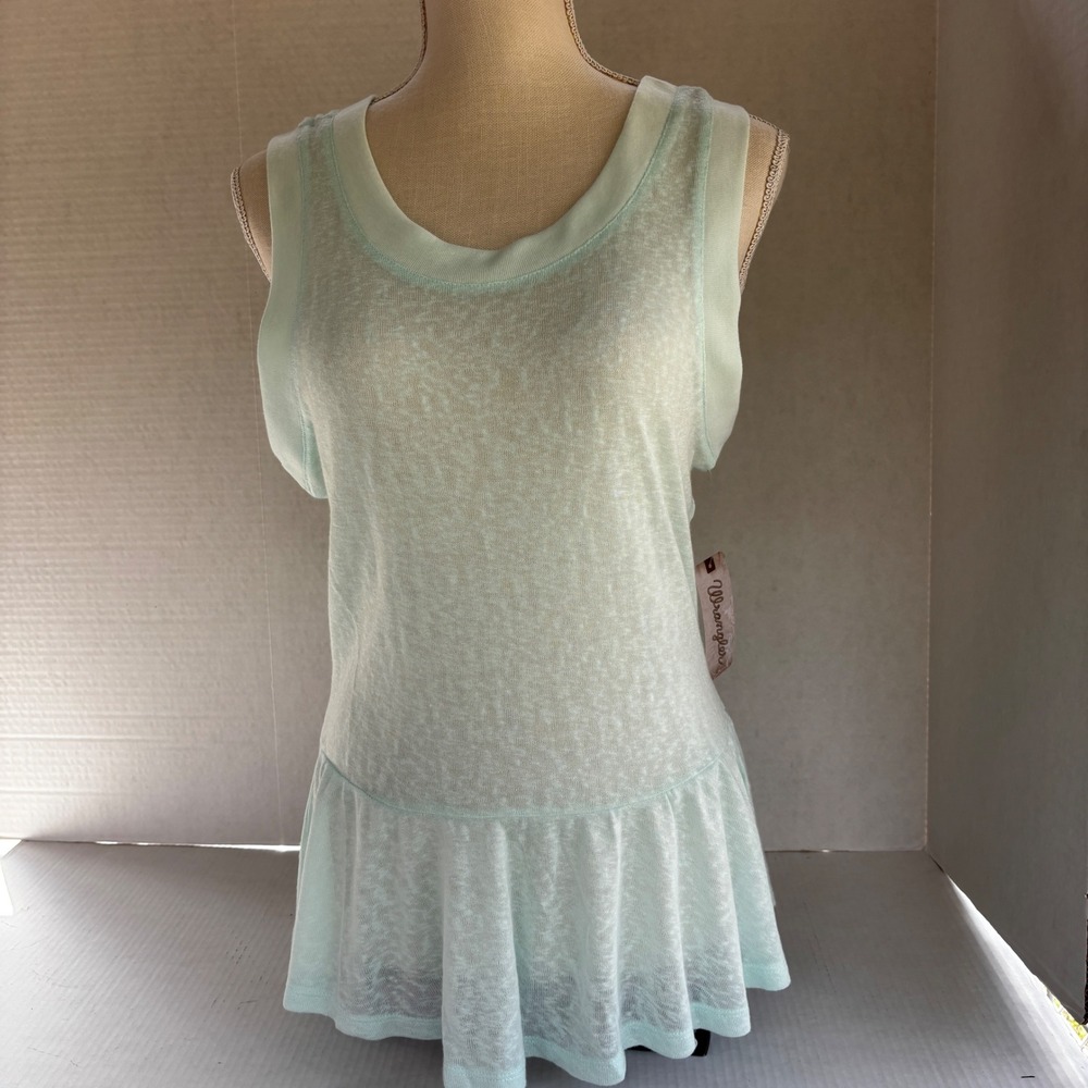 Wrangler Tank Top Women M Mint Green Burnout Peplum‎ Sleeveless Scoop Neck NEW